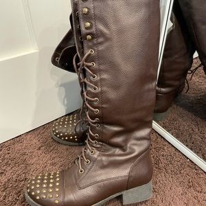Brown spike toe boots